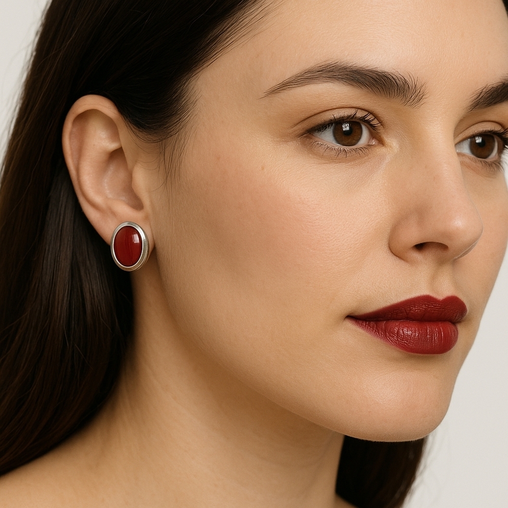 Vintage‎ Red Jasper Sterling Silver Stud Earrings